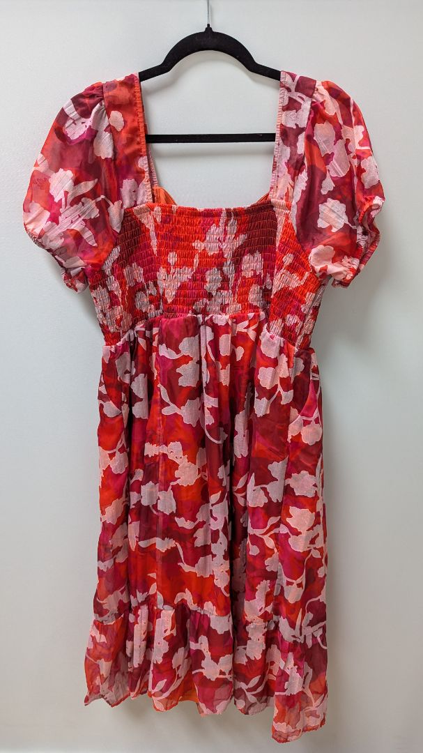 Torrid Red/White Floral Clip Dot Lace-Up Smocked Midi Dress