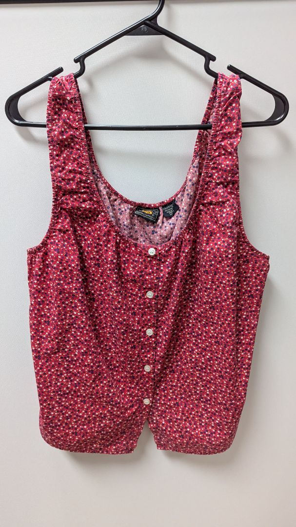 Route 66 Red Floral Sleeveless Button-Down Blouse