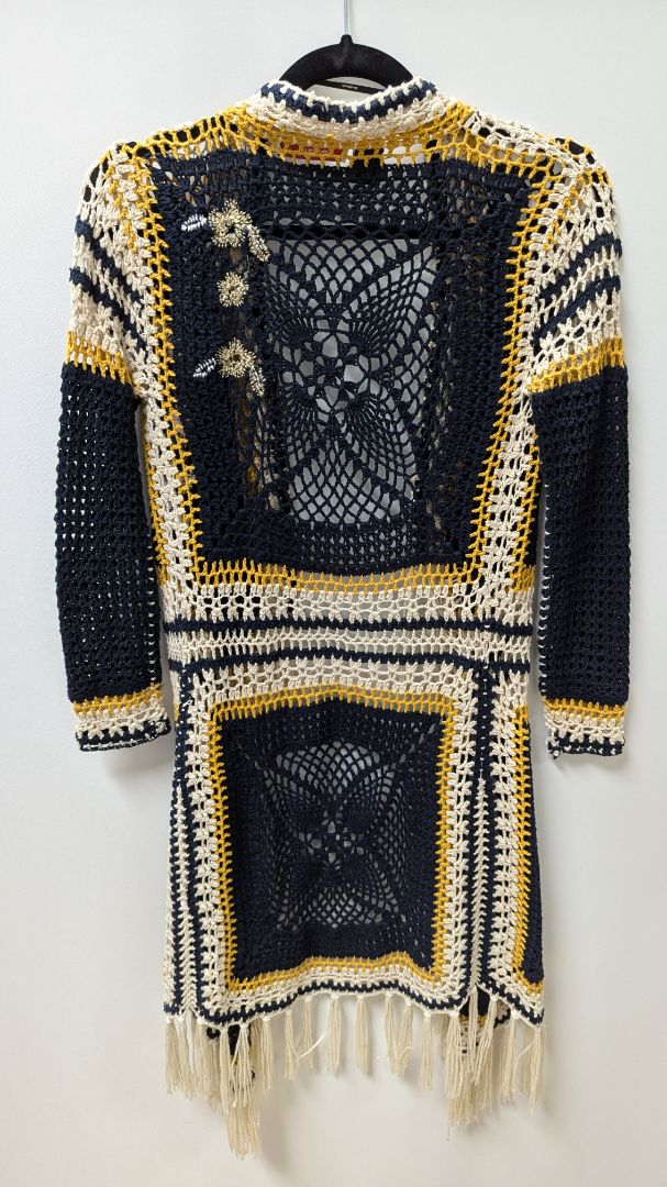 Desigual Navy/Yellow/Cream Crochet Fringed Cardigan