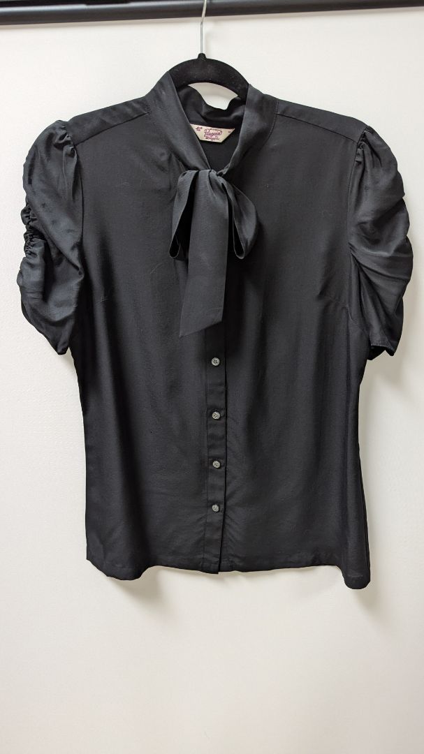 Original Penguin Black Silk-Blend Button-Down Blouse