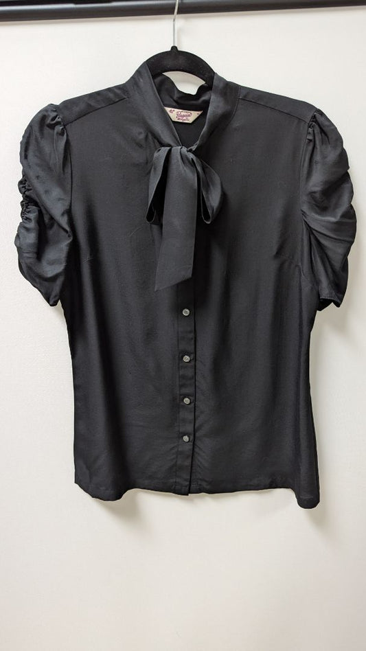 Original Penguin Black Silk-Blend Button-Down Blouse