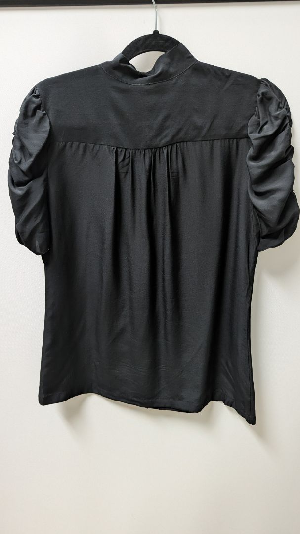 Original Penguin Black Silk-Blend Button-Down Blouse