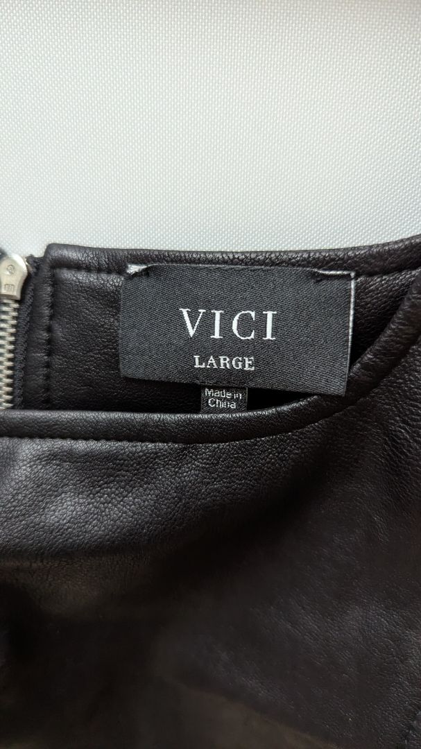 VICI Black/Cream Faux-Suede & Faux Leather Panel Crop Top