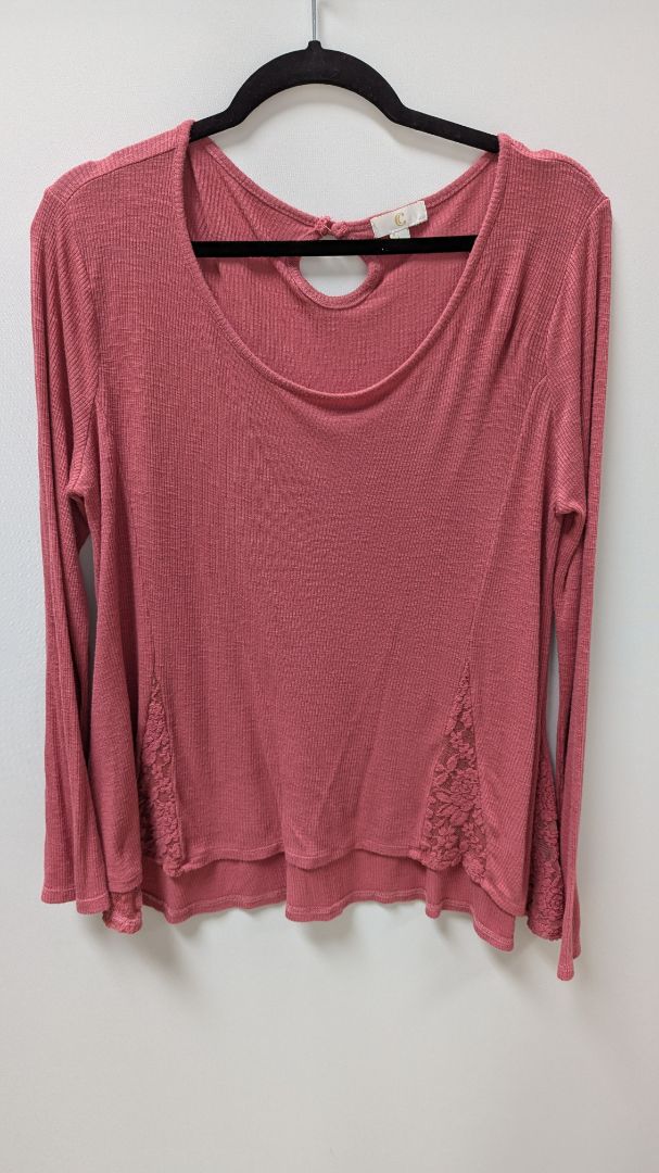 Charming Charlie Pink Lace Panel Long-Sleeve Sweater