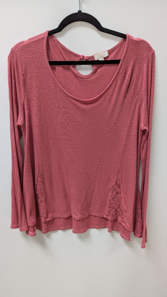 Charming Charlie Pink Lace Panel Long-Sleeve Sweater