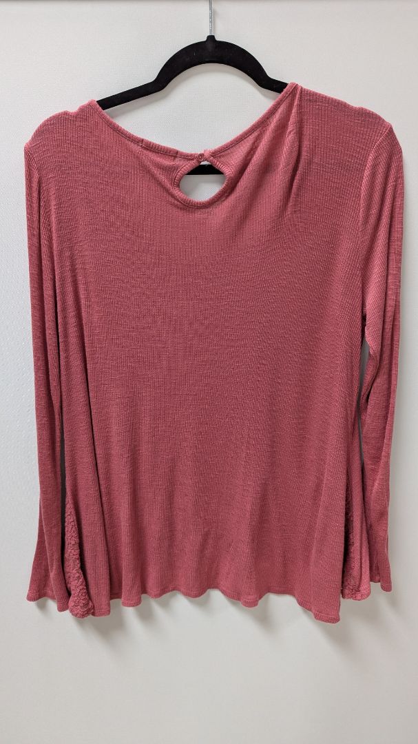 Charming Charlie Pink Lace Panel Long-Sleeve Sweater