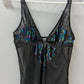 Body by Victoria Black/Blue Mesh Sequin Tank & Thong Set
