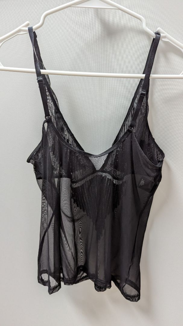 Body by Victoria Black/Blue Mesh Sequin Tank & Thong Set