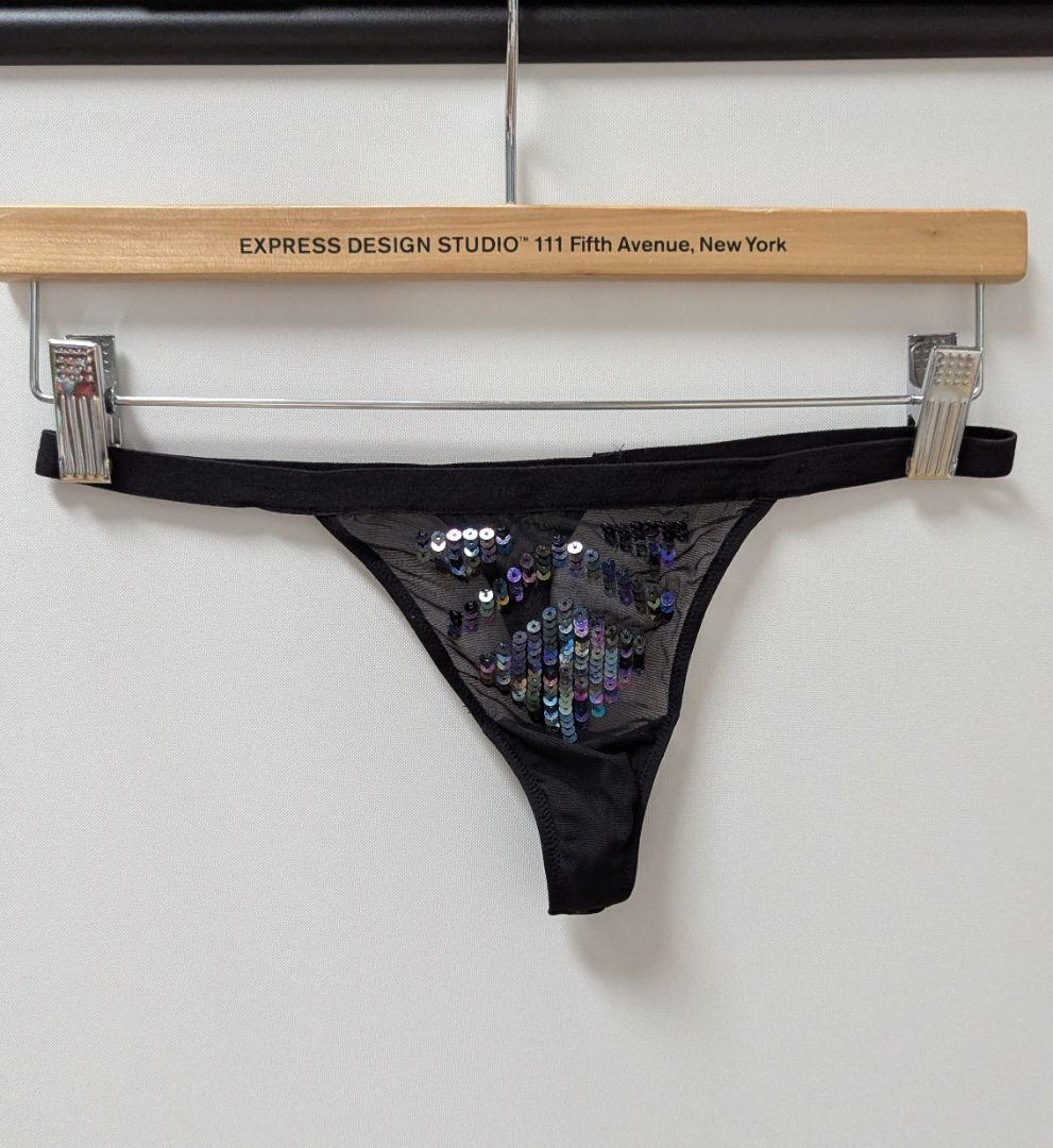 Body by Victoria Black/Blue Mesh Sequin Tank & Thong Set