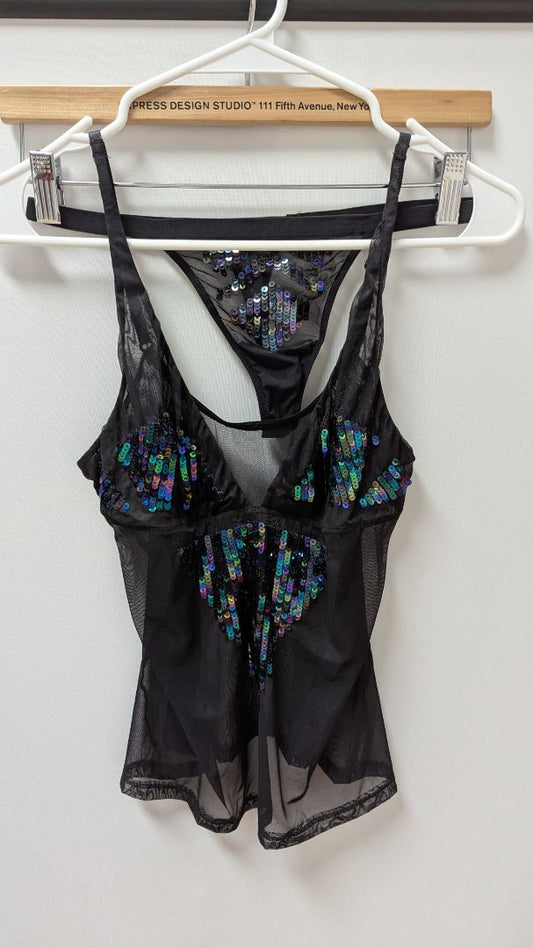 Body by Victoria Black/Blue Mesh Sequin Tank & Thong Set