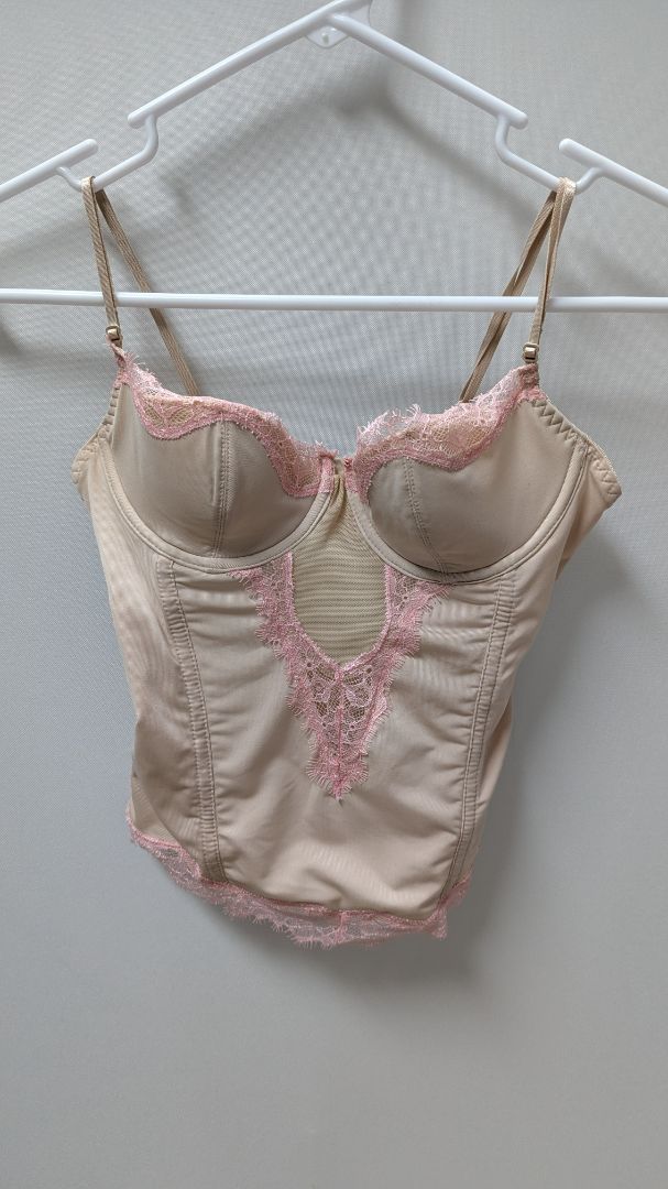 sophie b. Tan/Pink Lace-Trimmed Corset Bustier Bra
