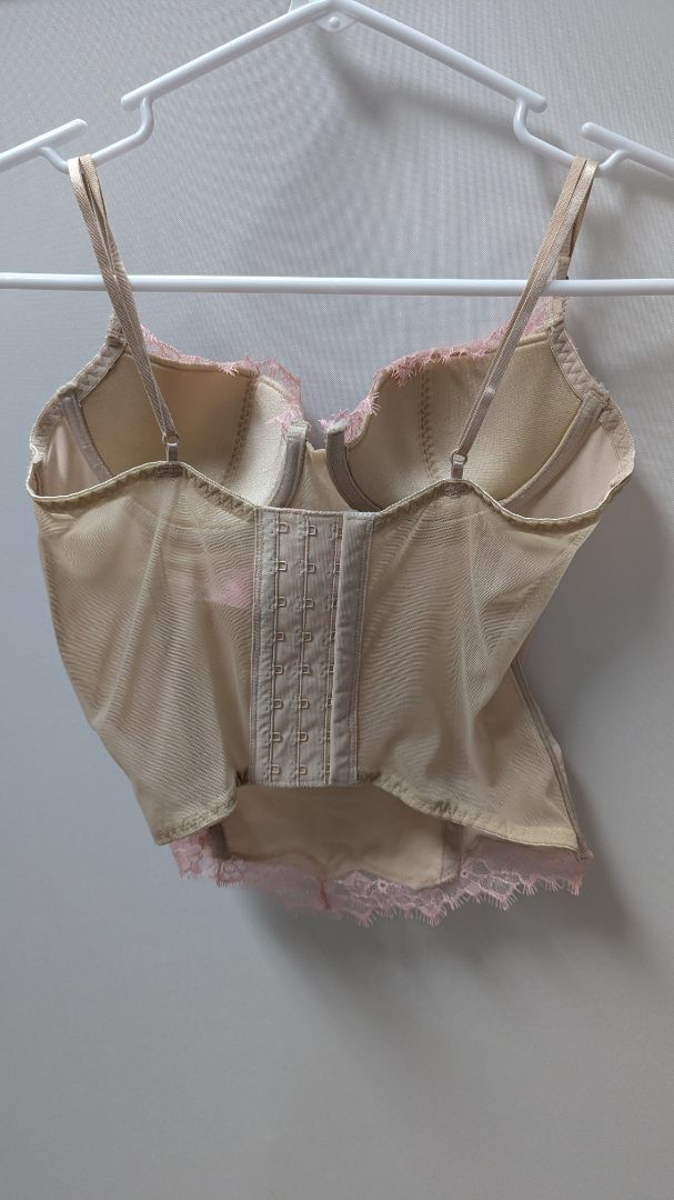 sophie b. Tan/Pink Lace-Trimmed Corset Bustier Bra