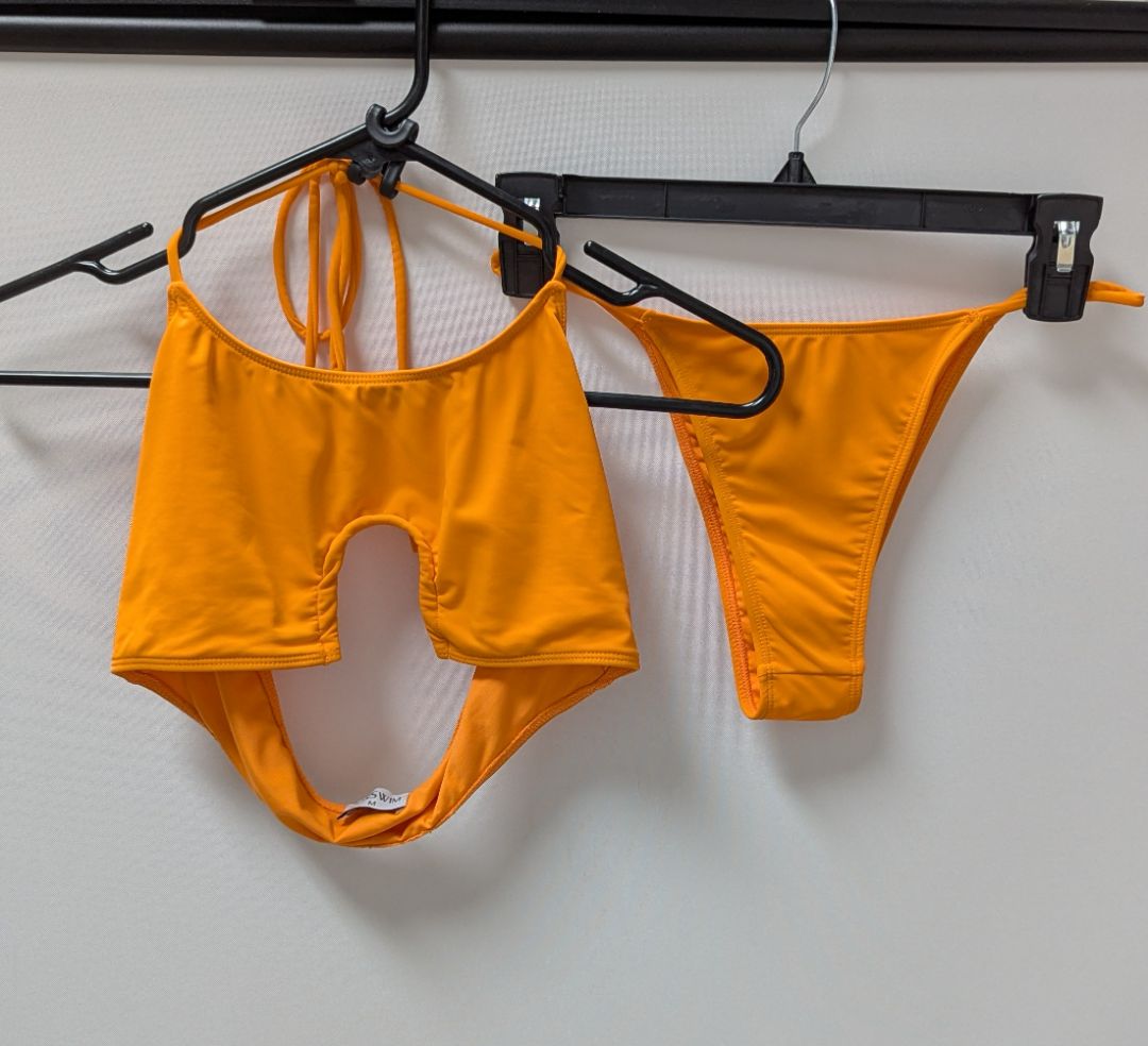 ICON SWIM Orange Halter Neck & Thong Bikini Swim Set