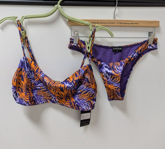 ICON SWIM Purple Zebra Striped Bikini Top & Bottoms 2-Piece Swim Set