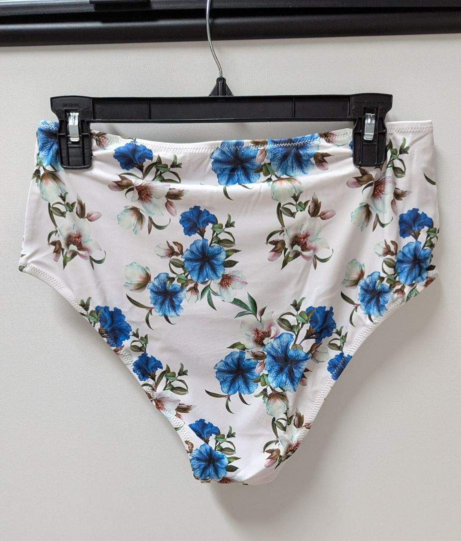 POPVIL White/Blue Floral Print Bikini Bottoms