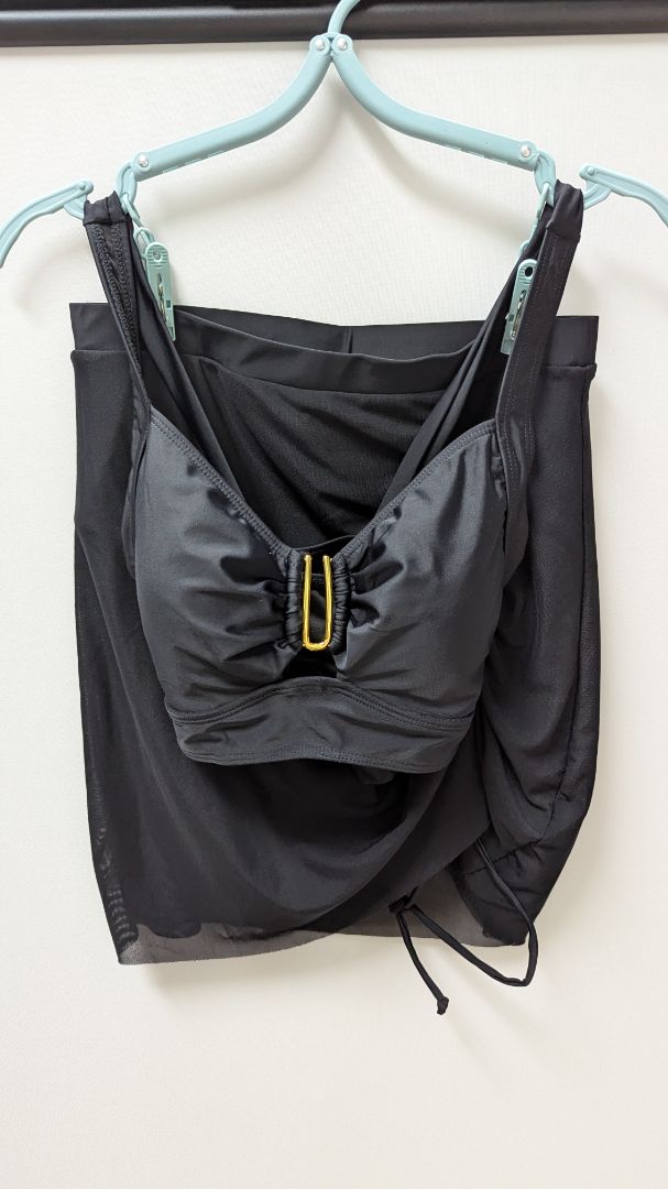 "B" Black/Gold Crossback Bikini Top & Skirt Swim Set