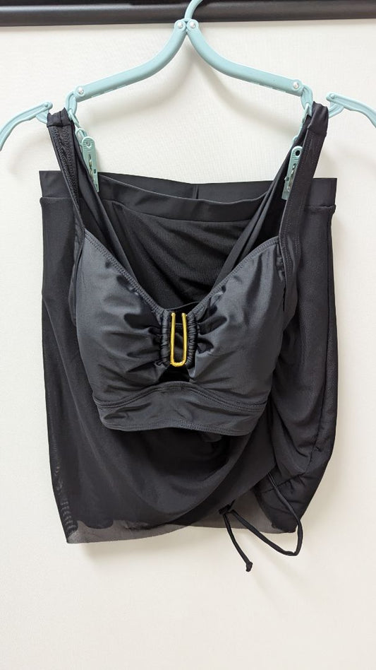 "B" Black/Gold Crossback Bikini Top & Skirt Swim Set