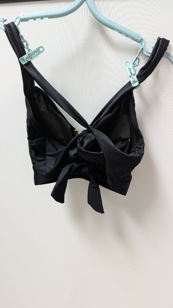 "B" Black/Gold Crossback Bikini Top & Skirt Swim Set