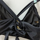 "B" Black/Gold Crossback Bikini Top & Skirt Swim Set