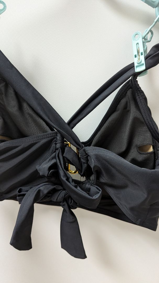 "B" Black/Gold Crossback Bikini Top & Skirt Swim Set