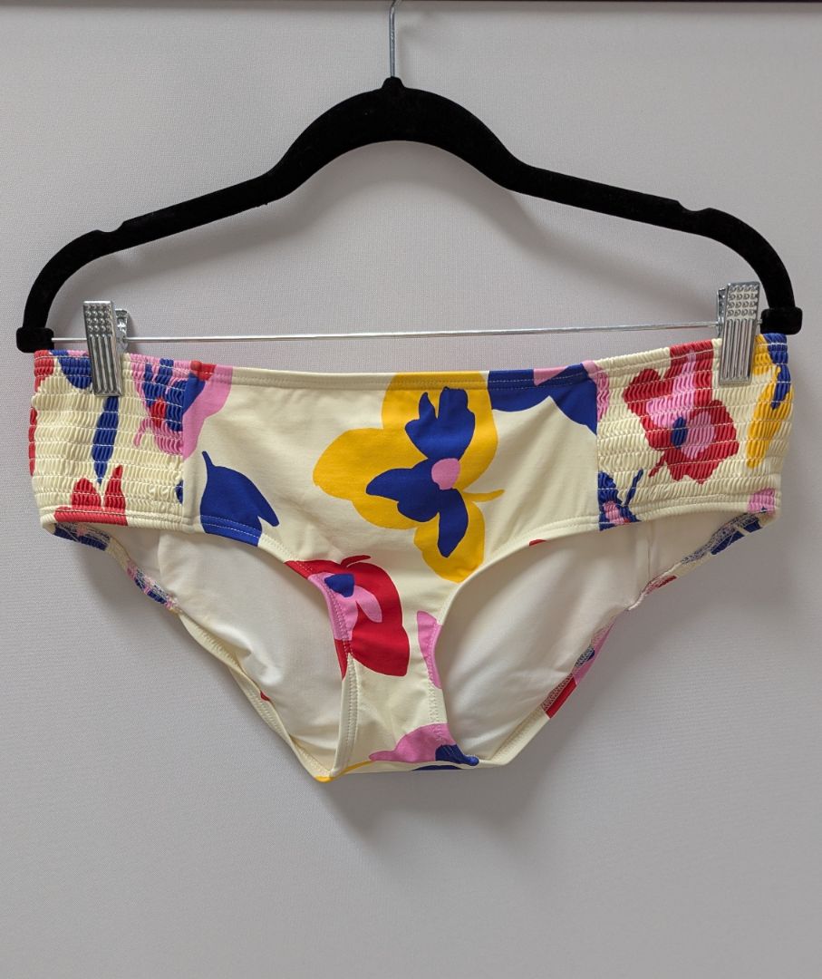 Kate Spade Ivory Summer Floral Smocked Bikini Swim Bottoms