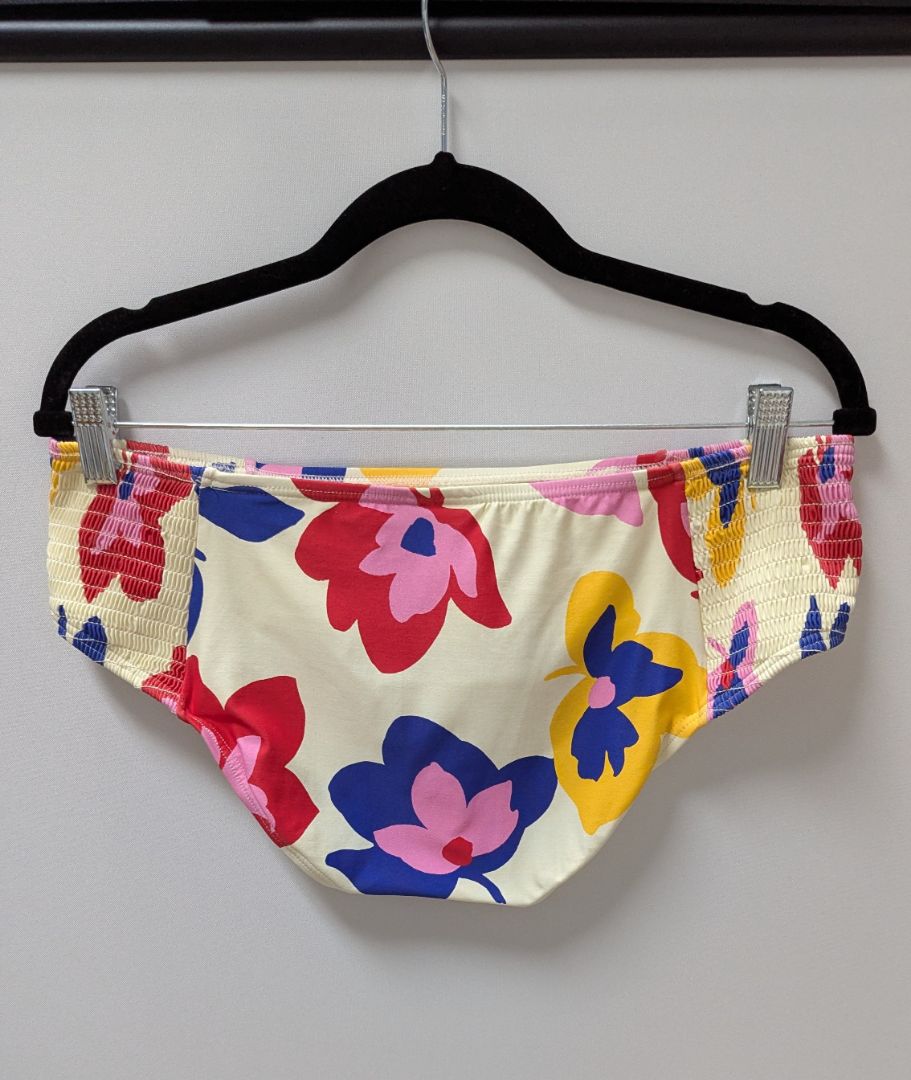 Kate Spade Ivory Summer Floral Smocked Bikini Swim Bottoms