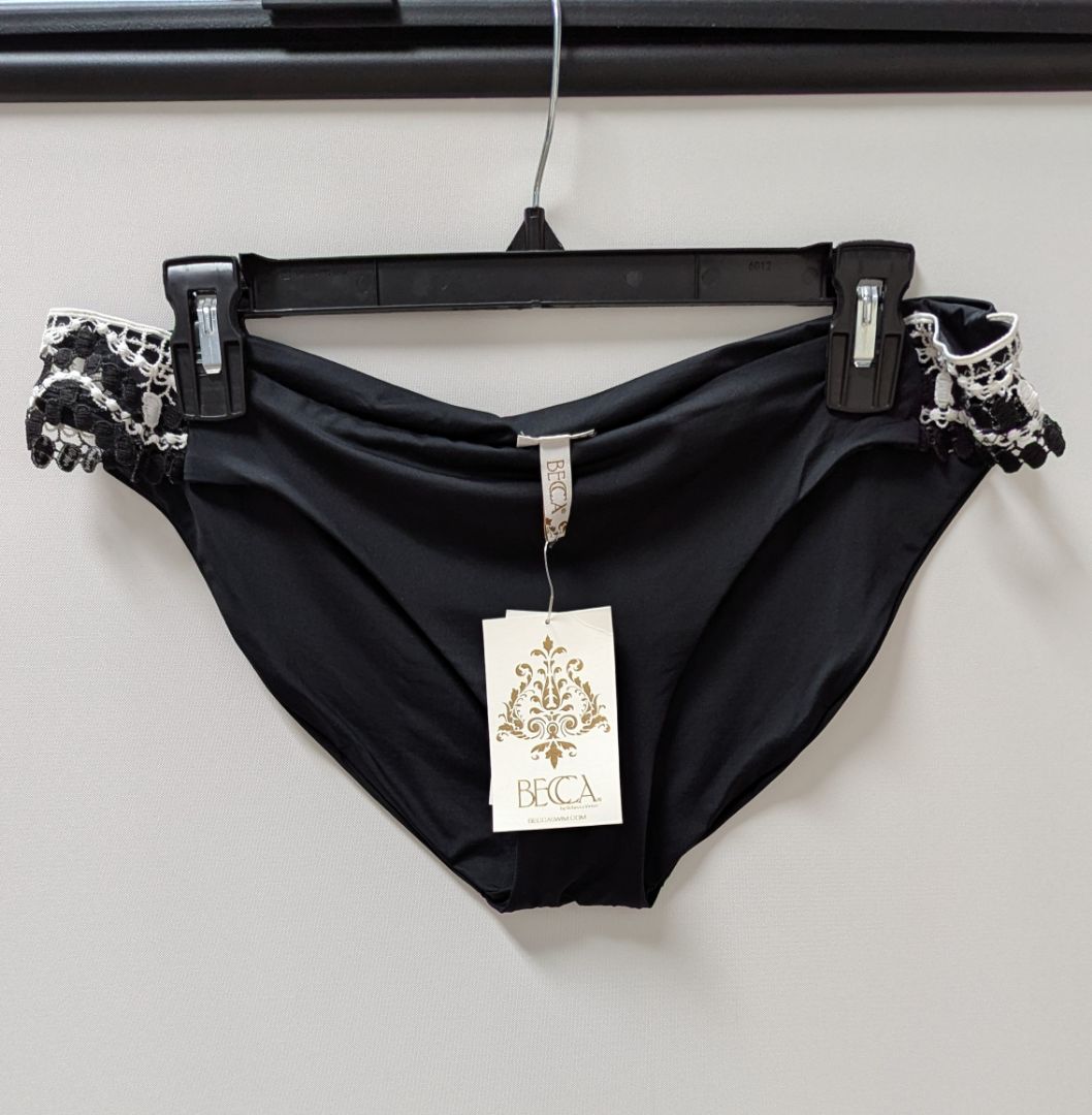 BECCA by Rebecca Virtue Black/White Lace Trim Bikini Bottoms