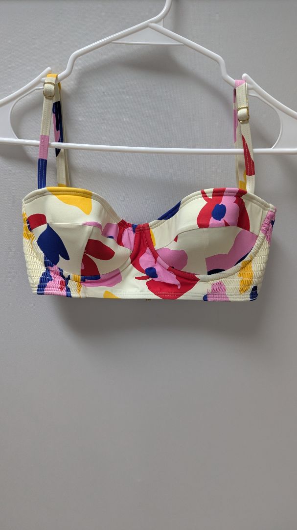 Kate Spade Ivory Summer Floral Smocked Bralette Bikini Top