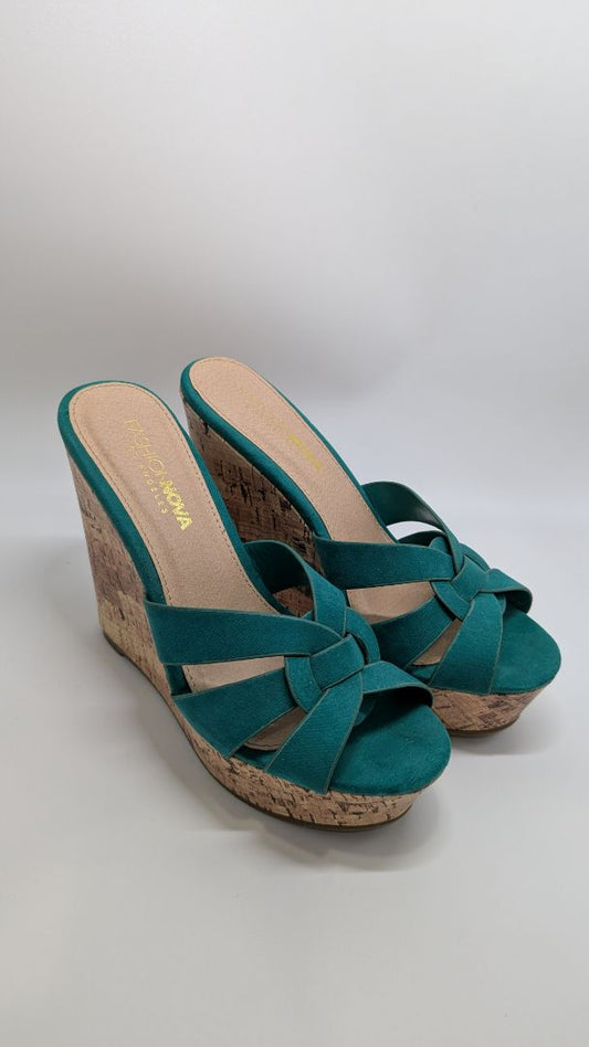 Fashion Nova Turquoise Knotted Wedge Sandals