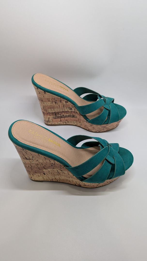 Fashion Nova Turquoise Knotted Wedge Sandals