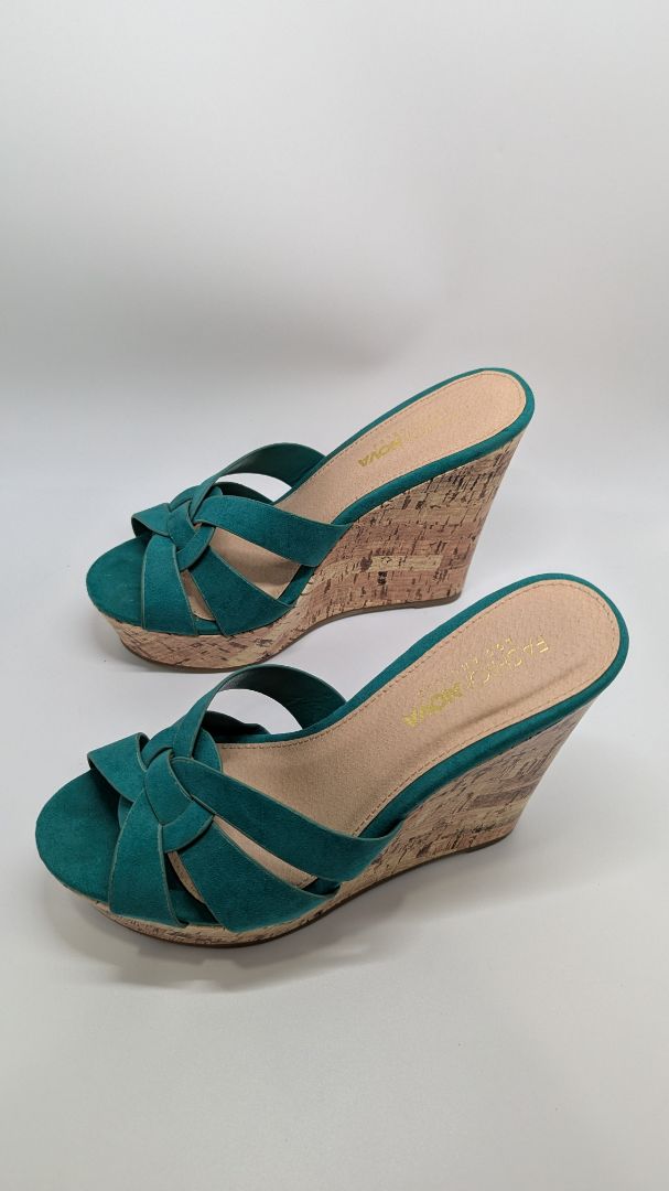 Fashion Nova Turquoise Knotted Wedge Sandals