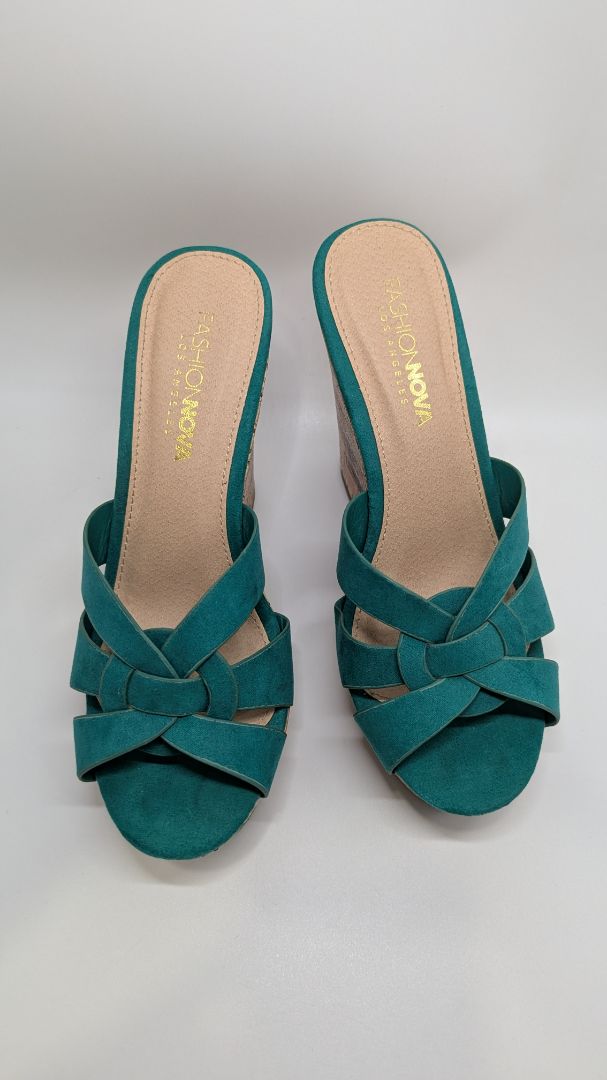 Fashion Nova Turquoise Knotted Wedge Sandals