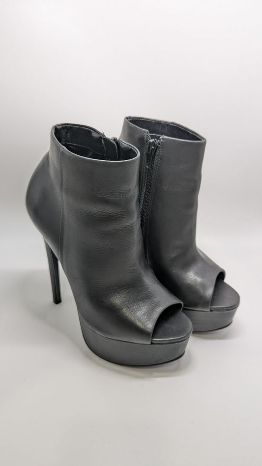 Steve Madden Black Maverick Leather Peep-Toe Ankle Boots