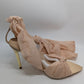 Liliana Beige Tie-Up Metallic Toe Heeled Sandals