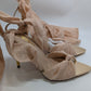 Liliana Beige Tie-Up Metallic Toe Heeled Sandals
