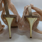 Liliana Beige Tie-Up Metallic Toe Heeled Sandals