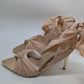 Liliana Beige Tie-Up Metallic Toe Heeled Sandals