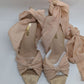 Liliana Beige Tie-Up Metallic Toe Heeled Sandals