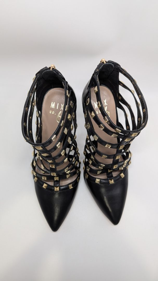 MIX NO.6 Black Danela Pump Studded Caged Heels