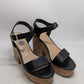 Nine West Black/Tan Amye Ankle Strap Wedge Sandals