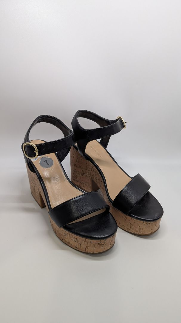 Nine West Black/Tan Amye Ankle Strap Wedge Sandals