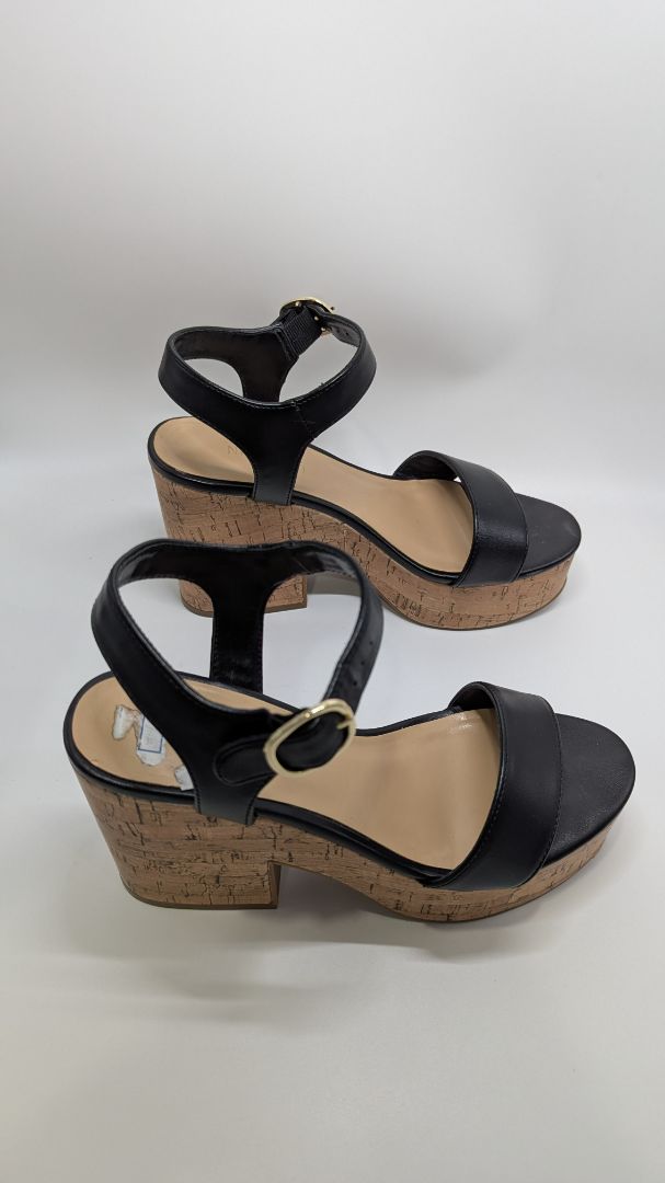 Nine West Black/Tan Amye Ankle Strap Wedge Sandals