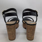 Nine West Black/Tan Amye Ankle Strap Wedge Sandals