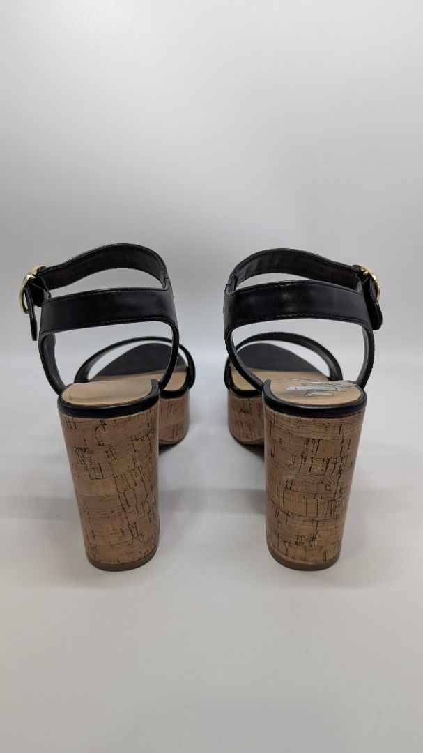 Nine West Black/Tan Amye Ankle Strap Wedge Sandals