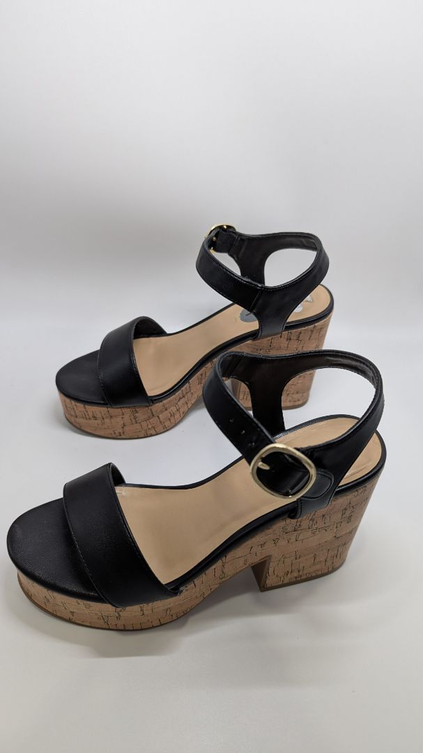 Nine West Black/Tan Amye Ankle Strap Wedge Sandals