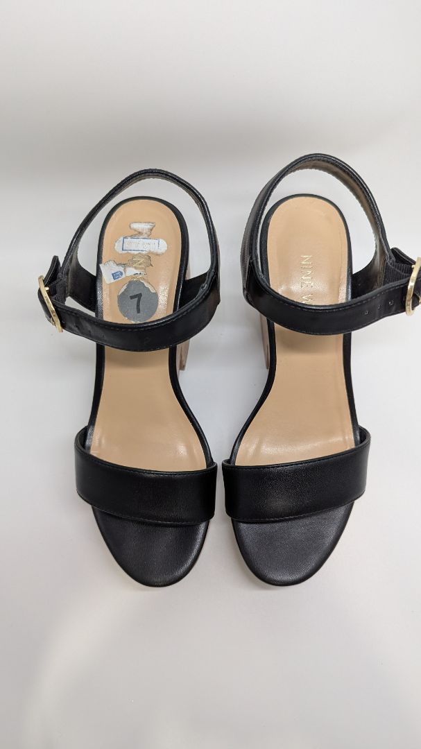 Nine West Black/Tan Amye Ankle Strap Wedge Sandals