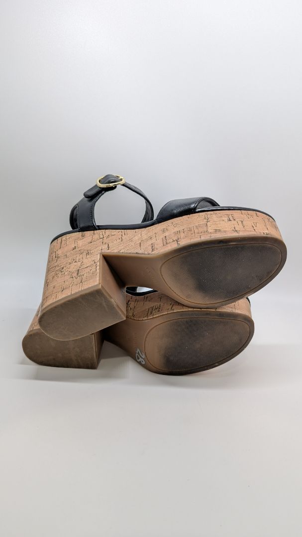Nine West Black/Tan Amye Ankle Strap Wedge Sandals