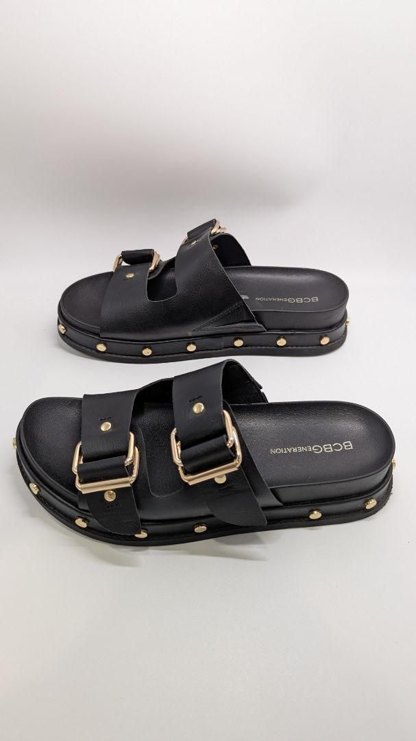 BCBGeneration Black/Gold Bamba Platform Sandals