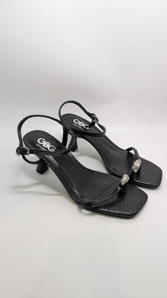 GBG Los Angeles Black Leah Snake Print Heeled Sandals