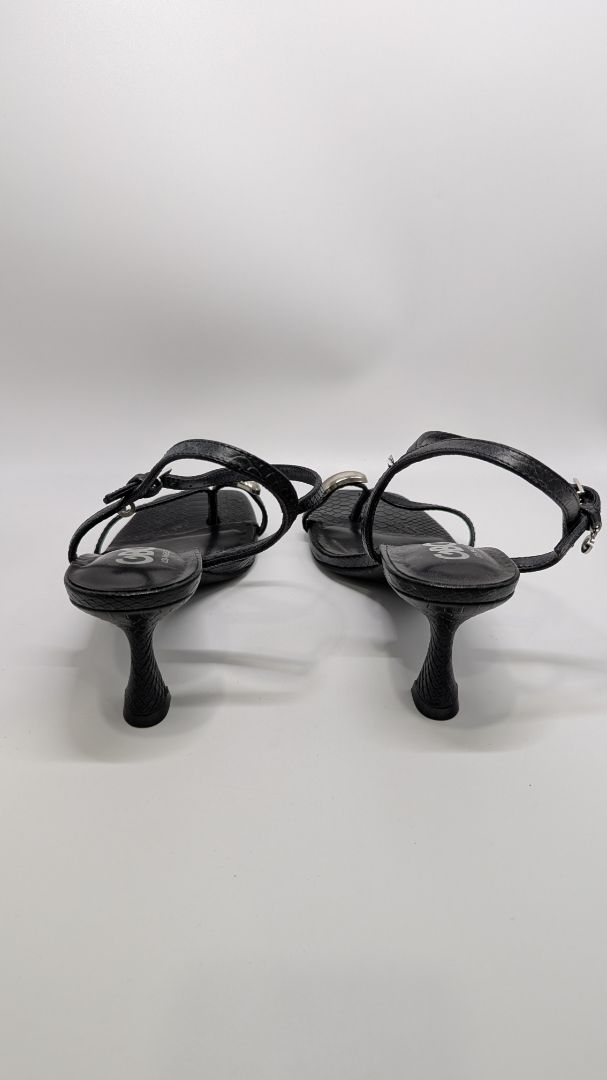 GBG Los Angeles Black Leah Snake Print Heeled Sandals
